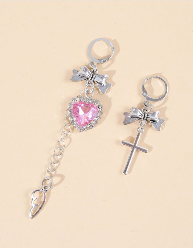 Сережки довгі у вигляді банта з хрестом та серцем | 263941-70-XX - A-SHOP