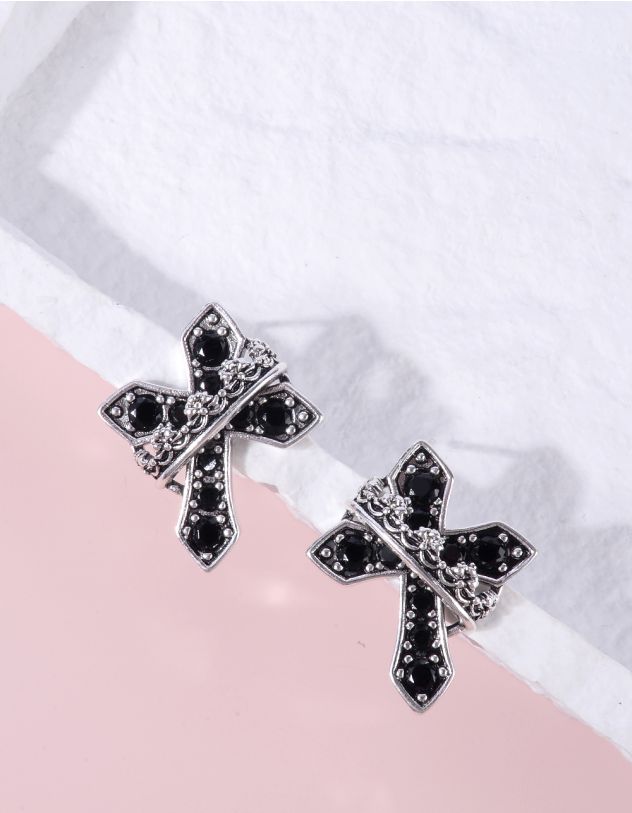 Сережки з гвіздочками у вигляді хрестів декоровані стразами | 258551-07-XX - A-SHOP
