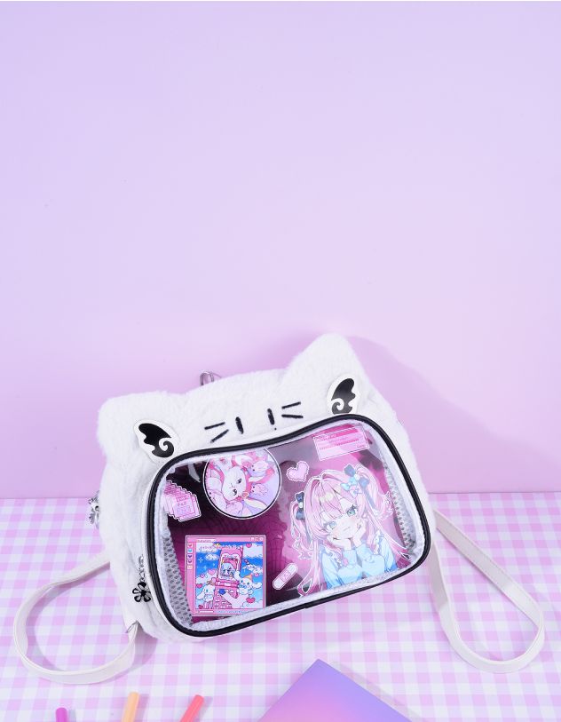 Сумка через плече хутряна з зображенням котика | 264784-01-XX - A-SHOP