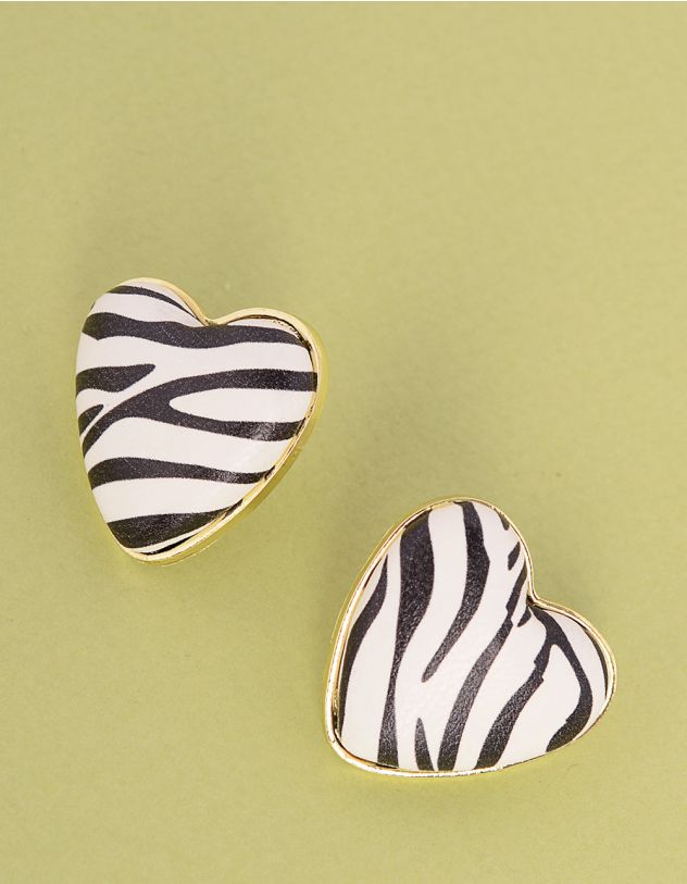 Сережки у формі серця з принтом зебри | 252122-08-XX - A-SHOP