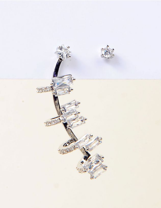 Сережки пусети зі стразами у комплекті з кафою | 252394-06-XX - A-SHOP