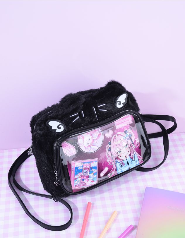 Сумка через плече хутряна з зображенням котика | 264784-02-XX - A-SHOP