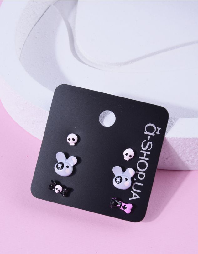 Сережки пусети у наборі у вигляді кролика з серцем | 263390-18-XX - A-SHOP