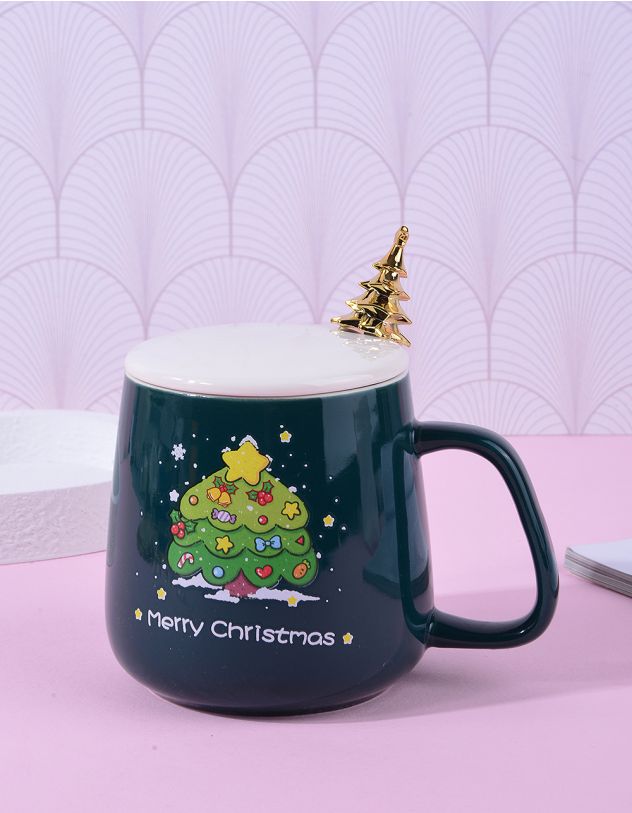 Чашка 300мл з різдвяним принтом та ялинкою на ложці | 259797-38-XX - A-SHOP