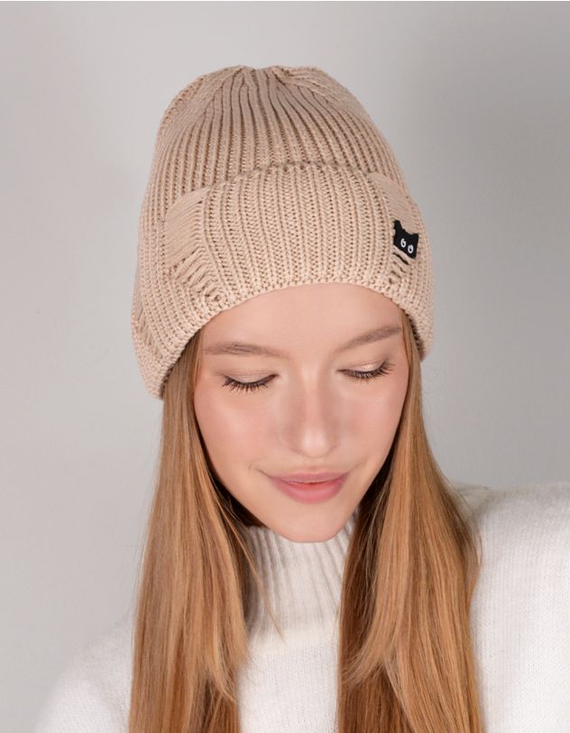Шапка рванка з котиком на відвороті | 261273-22-XX - A-SHOP