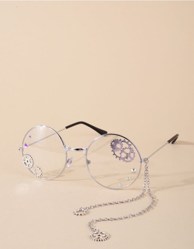 Окуляри іміджеві круглі з ланцюжком та фурнітурою на лінзах | 266909-05-XX - A-SHOP