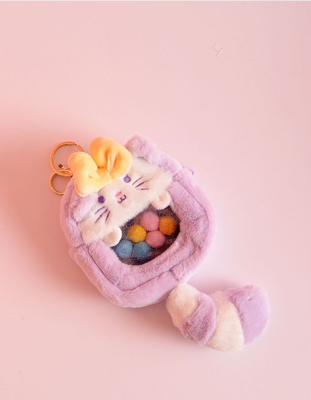 Монетниця хутряна у вигляді кішки з кульками | 250730-03-XX - A-SHOP