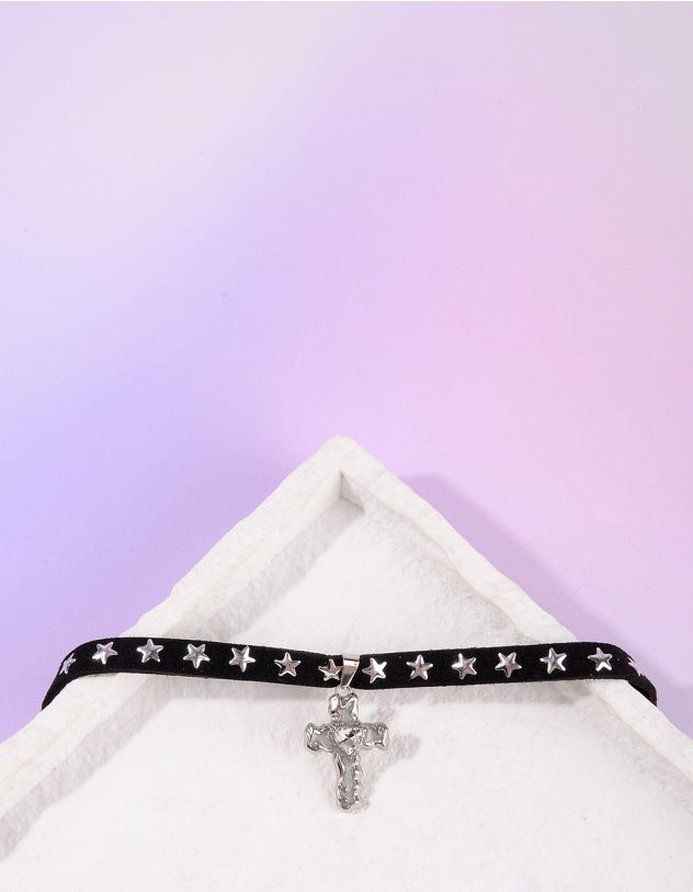 Чокер  на шию з зірками та  кулоном у вигляді хреста з серцем | 259355-07-XX - A-SHOP