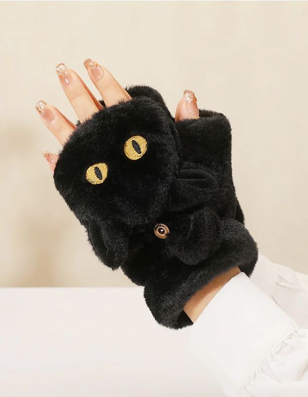 Рукавиці мітенки хутряні у вигляді котика | 260932 - A-SHOP