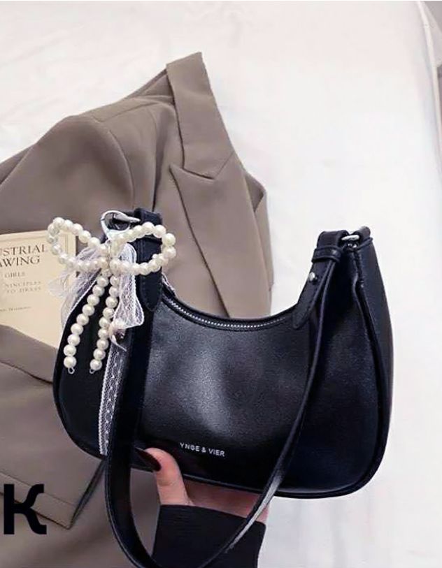 Сумка багет з мереживом та бантом із перлин | 265313-02-XX - A-SHOP