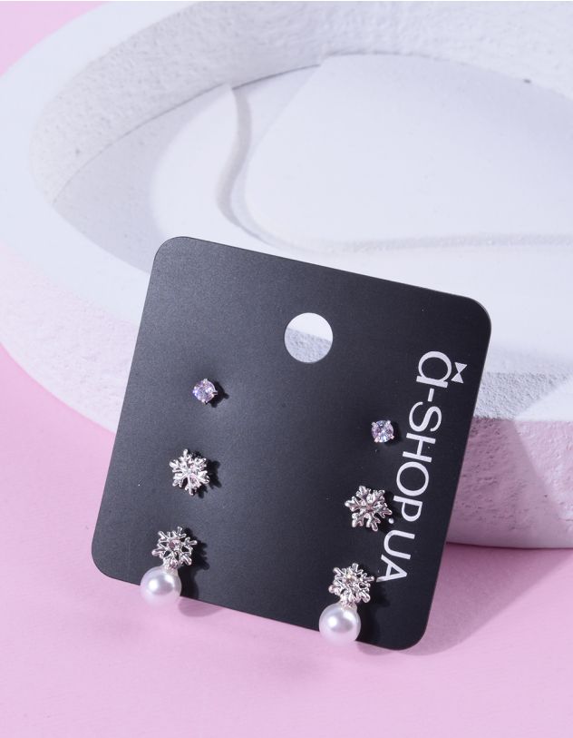 Сережки пусети у наборі у вигляді сніжинки з перлиною | 263360-05-XX - A-SHOP